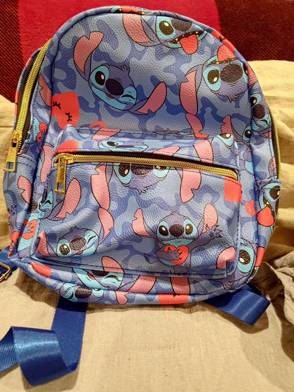 Disney Stitch Blue mini Backpack with red/pink accent